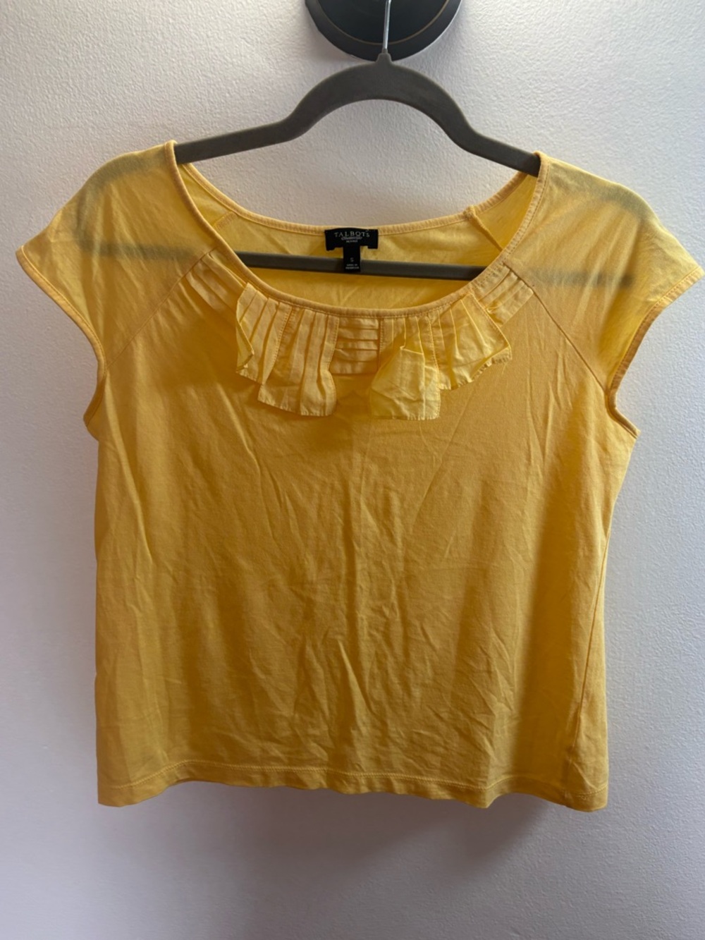 Talbots Yellow Scoop Neck Ruffle Detail Top PS